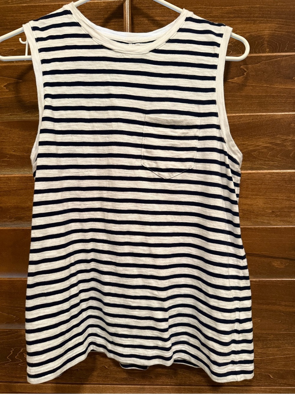 Womens J Crew Factory Navy and White Striped Sleeveless Pocket Tank